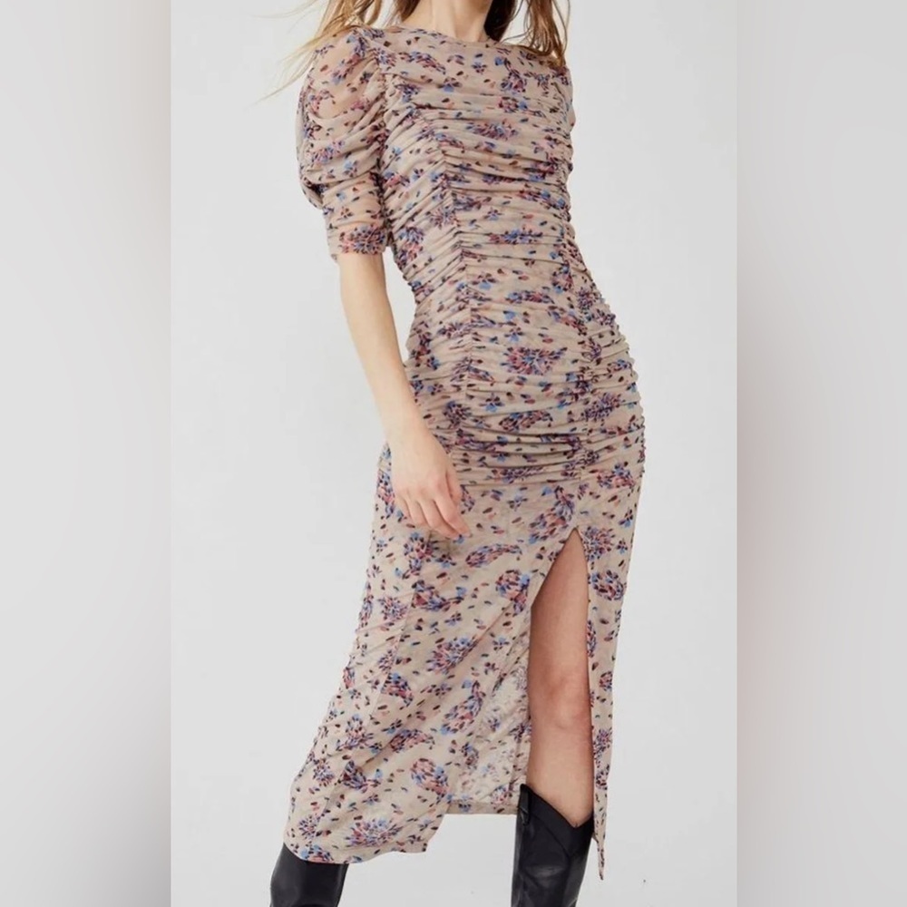 NWT Free People Briella‎ Floral Ruched Midi Dress - Medium